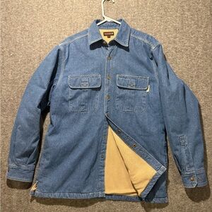 Wolverine Denim Fleece Lined Jacket Mens M blue tan chore barn cotton Shacket
